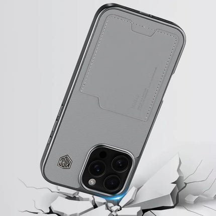 KIGC For iPhone 16 Pro Max Case Leather+PC+TPU Electroplating Phone Cover with Card Holder