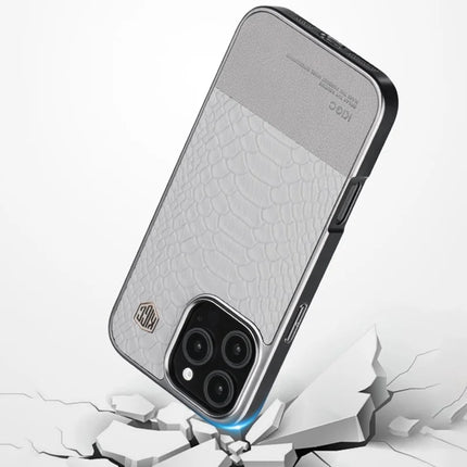 KIGC For iPhone 16 Pro Max Case Crocodile Texture Leather+PC+TPU Electroplating Phone Cover