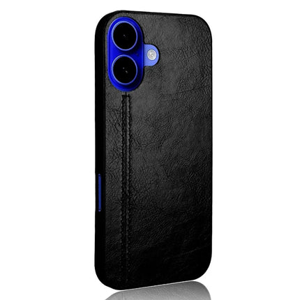 For iPhone 16 Case Leather+TPU+PC Phone Cover Stitching Line - Black