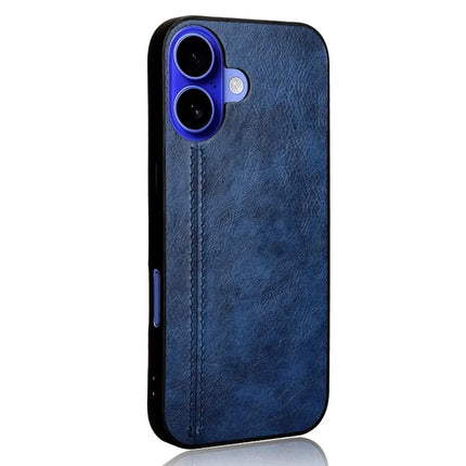 For iPhone 16 Case Leather+TPU+PC Phone Cover Stitching Line - Blue
