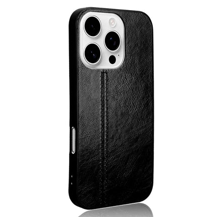 For iPhone 16 Pro Max Case Leather+TPU+PC Phone Cover Stitching Line - Black