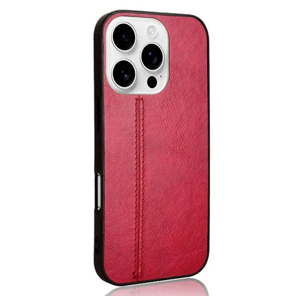 For iPhone 16 Pro Max Case Leather+TPU+PC Phone Cover Stitching Line - Red