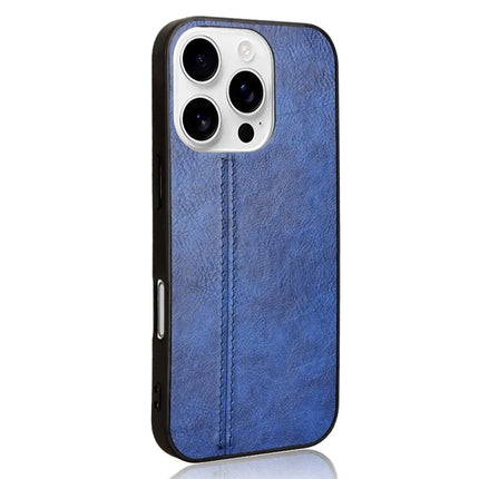 For iPhone 16 Pro Max Case Leather+TPU+PC Phone Cover Stitching Line - Blue