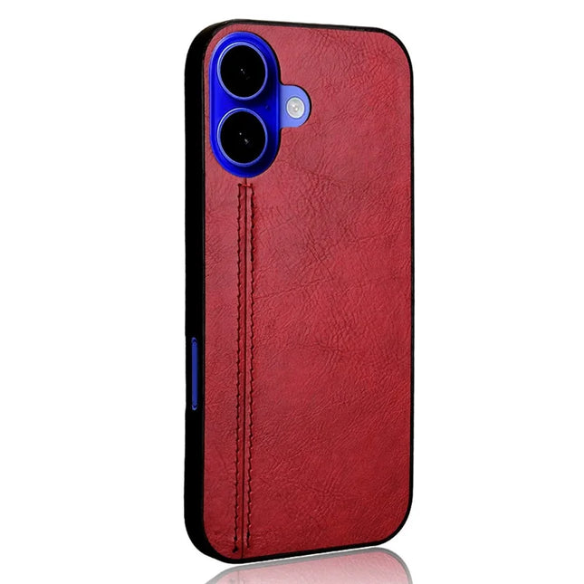 For iPhone 16 Plus Case Leather+TPU+PC Phone Cover Stitching Line - Red