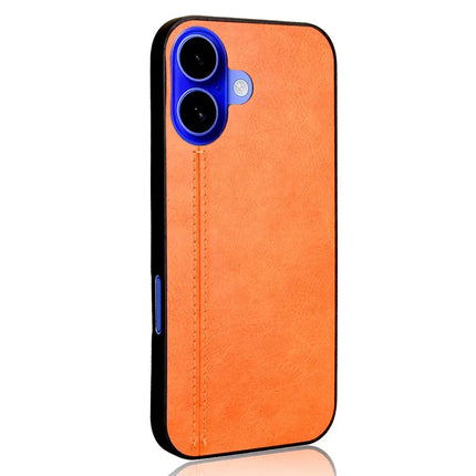 For iPhone 16 Plus Case Leather+TPU+PC Phone Cover Stitching Line - Orange
