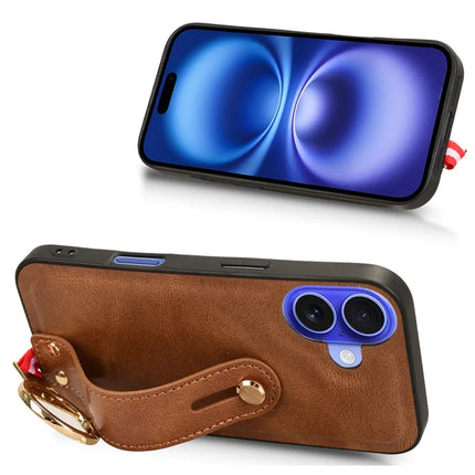 For iPhone 16 Plus Case Wristband Kickstand Leather+PC+TPU Phone Cover with Bottle Opener