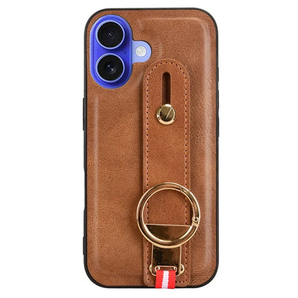 For iPhone 16 Plus Case Wristband Kickstand Leather+PC+TPU Phone Cover with Bottle Opener