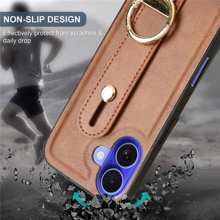 For iPhone 16 Plus Case Wristband Kickstand Leather+PC+TPU Phone Cover with Bottle Opener