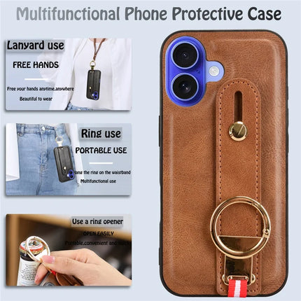 For iPhone 16 Plus Case Wristband Kickstand Leather+PC+TPU Phone Cover with Bottle Opener
