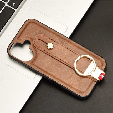 For iPhone 16 Plus Case Wristband Kickstand Leather+PC+TPU Phone Cover with Bottle Opener