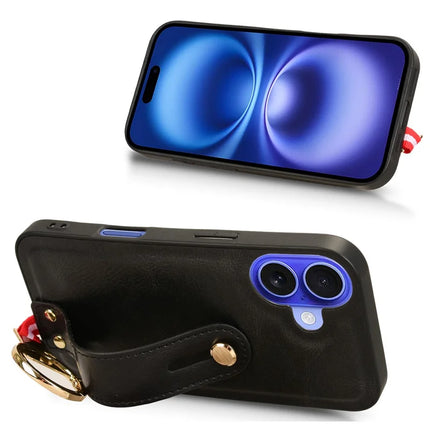 For iPhone 16 Plus Case Wristband Kickstand Leather+PC+TPU Phone Cover with Bottle Opener
