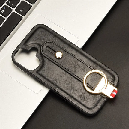 For iPhone 16 Plus Case Wristband Kickstand Leather+PC+TPU Phone Cover with Bottle Opener