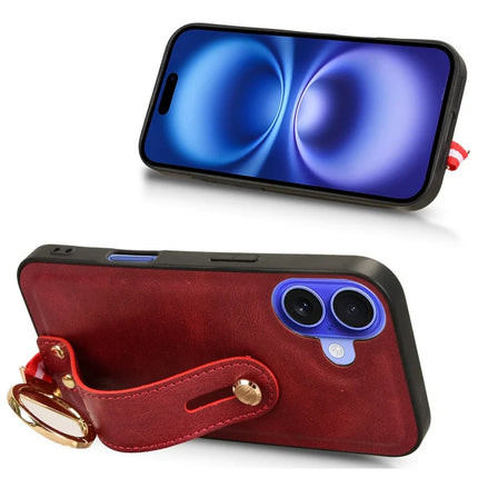 For iPhone 16 Plus Case Wristband Kickstand Leather+PC+TPU Phone Cover with Bottle Opener