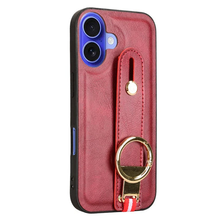 For iPhone 16 Plus Case Wristband Kickstand Leather+PC+TPU Phone Cover with Bottle Opener