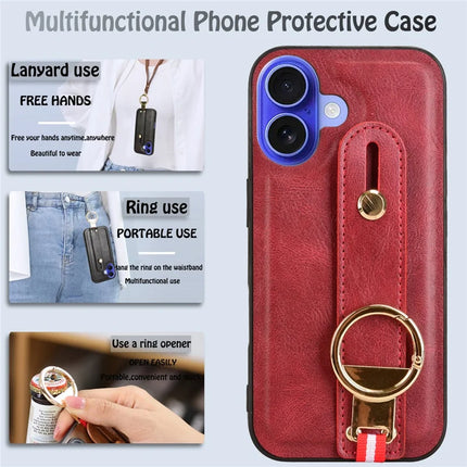 For iPhone 16 Plus Case Wristband Kickstand Leather+PC+TPU Phone Cover with Bottle Opener