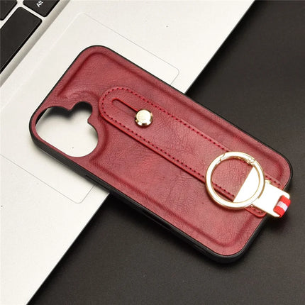 For iPhone 16 Plus Case Wristband Kickstand Leather+PC+TPU Phone Cover with Bottle Opener