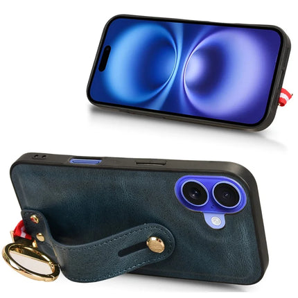 For iPhone 16 Plus Case Wristband Kickstand Leather+PC+TPU Phone Cover with Bottle Opener