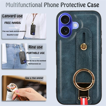For iPhone 16 Plus Case Wristband Kickstand Leather+PC+TPU Phone Cover with Bottle Opener