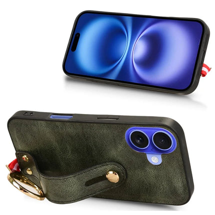 For iPhone 16 Plus Case Wristband Kickstand Leather+PC+TPU Phone Cover with Bottle Opener