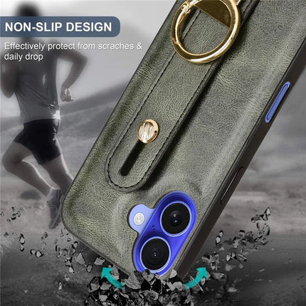 For iPhone 16 Plus Case Wristband Kickstand Leather+PC+TPU Phone Cover with Bottle Opener