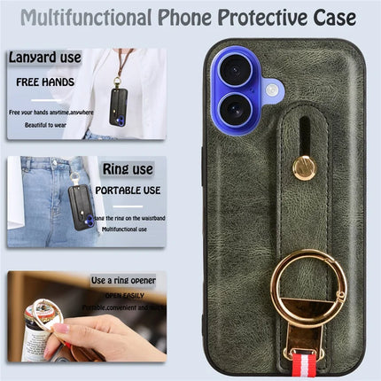 For iPhone 16 Plus Case Wristband Kickstand Leather+PC+TPU Phone Cover with Bottle Opener