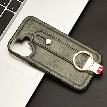 For iPhone 16 Plus Case Wristband Kickstand Leather+PC+TPU Phone Cover with Bottle Opener