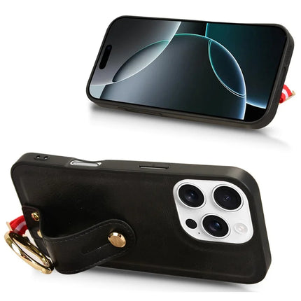 For iPhone 16 Pro Max Case Wristband Kickstand Leather+PC+TPU Phone Cover with Bottle Opener