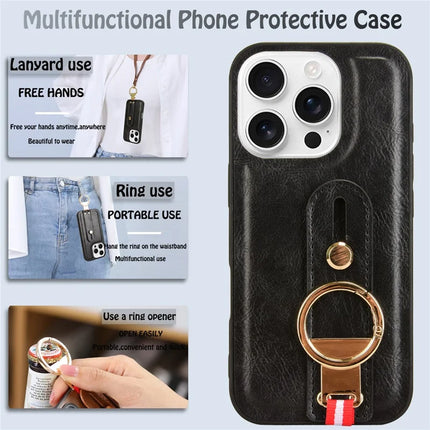 For iPhone 16 Pro Max Case Wristband Kickstand Leather+PC+TPU Phone Cover with Bottle Opener
