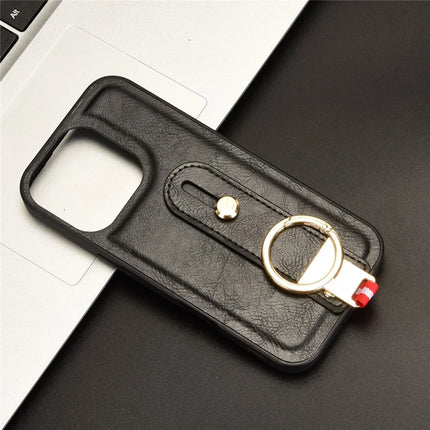 For iPhone 16 Pro Max Case Wristband Kickstand Leather+PC+TPU Phone Cover with Bottle Opener