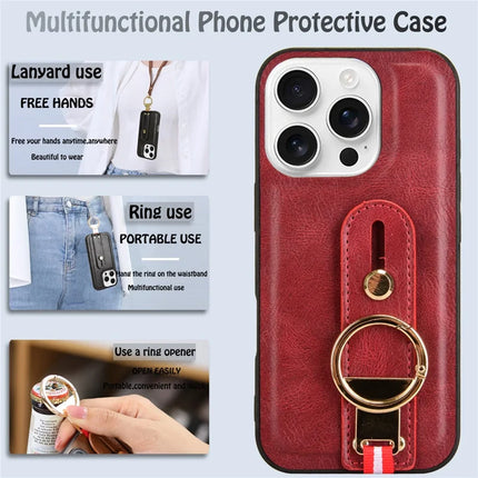 For iPhone 16 Pro Max Case Wristband Kickstand Leather+PC+TPU Phone Cover with Bottle Opener