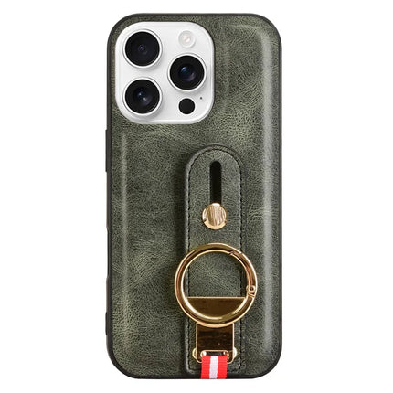 For iPhone 16 Pro Max Case Wristband Kickstand Leather+PC+TPU Phone Cover with Bottle Opener