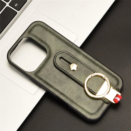 For iPhone 16 Pro Max Case Wristband Kickstand Leather+PC+TPU Phone Cover with Bottle Opener