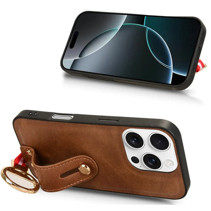 For iPhone 16 Pro Max Case Wristband Kickstand Leather+PC+TPU Phone Cover with Bottle Opener