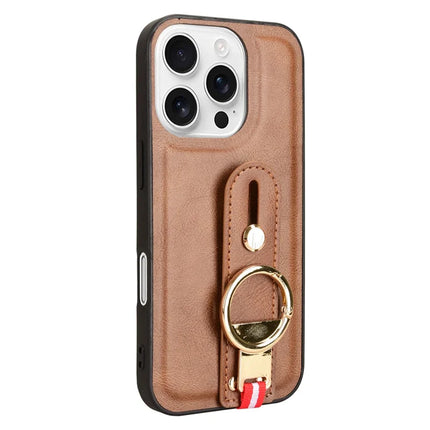 For iPhone 16 Pro Max Case Wristband Kickstand Leather+PC+TPU Phone Cover with Bottle Opener