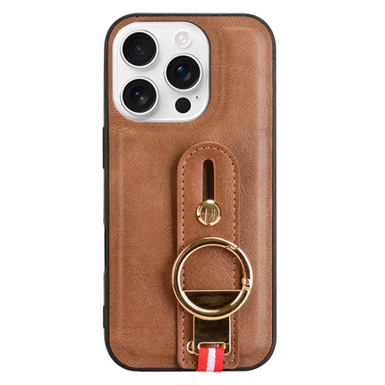 For iPhone 16 Pro Max Case Wristband Kickstand Leather+PC+TPU Phone Cover with Bottle Opener