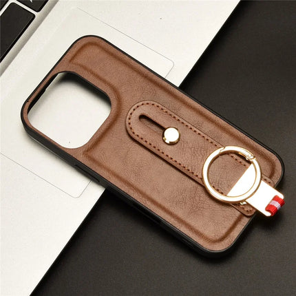 For iPhone 16 Pro Max Case Wristband Kickstand Leather+PC+TPU Phone Cover with Bottle Opener