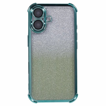 For iPhone 16 Plus Case Electroplating Clear TPU Phone Cover with Lens Film and Glitter Card