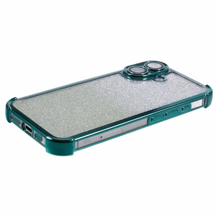 For iPhone 16 Plus Case Electroplating Clear TPU Phone Cover with Lens Film and Glitter Card