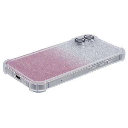 For iPhone 16 Plus Case Electroplating Clear TPU Phone Cover with Lens Film and Glitter Card