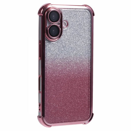For iPhone 16 Plus Case Electroplating Clear TPU Phone Cover with Lens Film and Glitter Card - Red