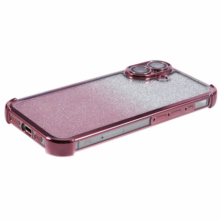 For iPhone 16 Plus Case Electroplating Clear TPU Phone Cover with Lens Film and Glitter Card