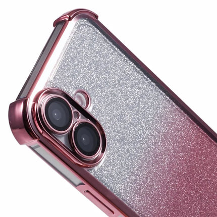 For iPhone 16 Plus Case Electroplating Clear TPU Phone Cover with Lens Film and Glitter Card
