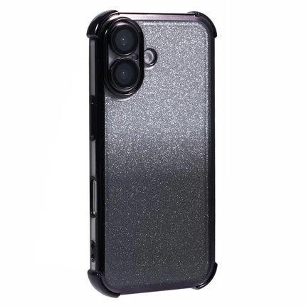 For iPhone 16 Plus Case Electroplating Clear TPU Phone Cover with Lens Film and Glitter Card - Black