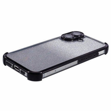 For iPhone 16 Plus Case Electroplating Clear TPU Phone Cover with Lens Film and Glitter Card