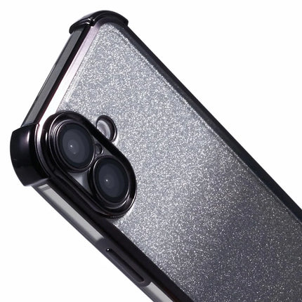 For iPhone 16 Plus Case Electroplating Clear TPU Phone Cover with Lens Film and Glitter Card