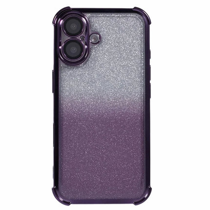 For iPhone 16 Plus Case Electroplating Clear TPU Phone Cover with Lens Film and Glitter Card