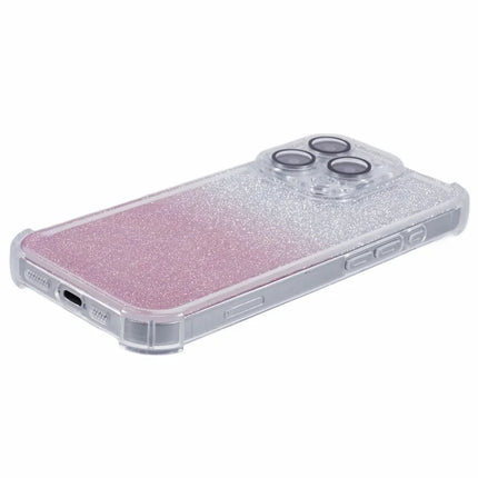 For iPhone 16 Pro Max Case Electroplating Clear TPU Phone Cover with Lens Film and Glitter Card