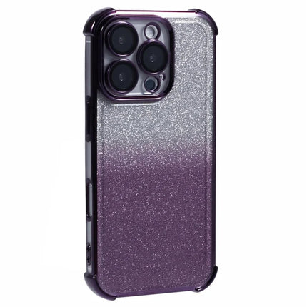 For iPhone 16 Pro Max Case Electroplating Clear TPU Phone Cover with Lens Film and Glitter Card - Purple
