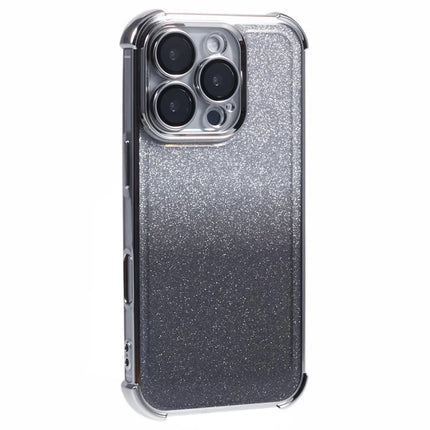 For iPhone 16 Pro Max Case Electroplating Clear TPU Phone Cover with Lens Film and Glitter Card - Grey