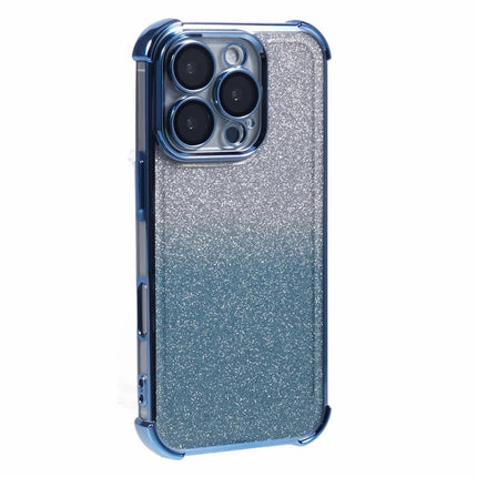 For iPhone 16 Pro Max Case Electroplating Clear TPU Phone Cover with Lens Film and Glitter Card - Blue
